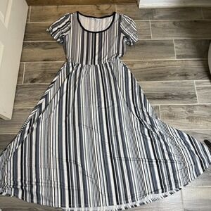 Lularoe Women's‎ Dress Midi Nautical Beachy Striped Midi Size M